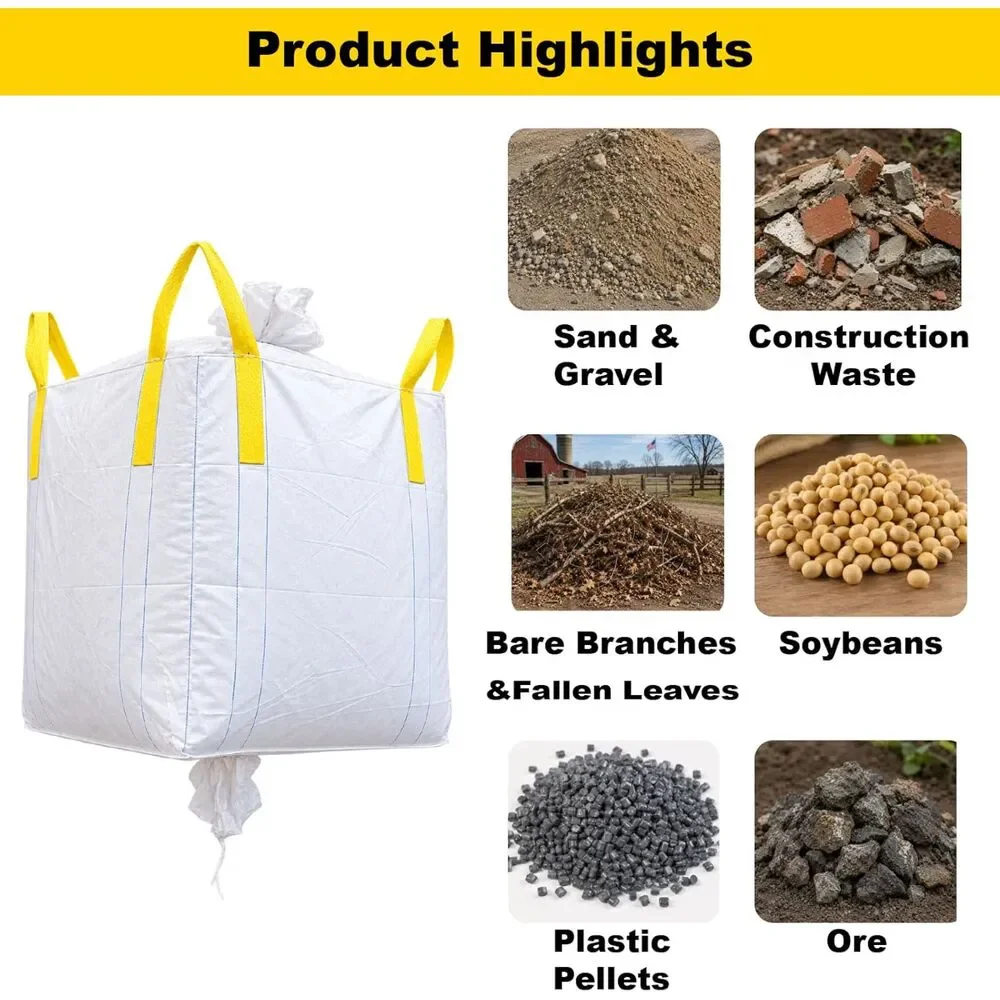 3 Pack FIBC Bulk Bags 2200 lb SWL Duffle Top Spout Bottom 35x35x43